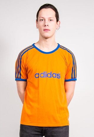 VINTAGE 90'S ORANGE ADIDAS RINGER T-SHIRT