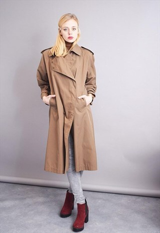 80'S RETRO MINIMALIST KHAKI BROWN TRENCH COAT