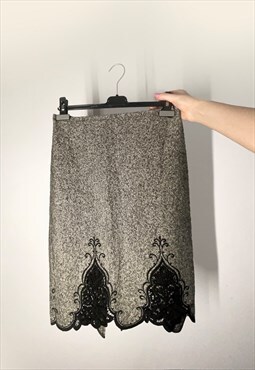 VTG Wool Midi Skirt with Lace in Grey color