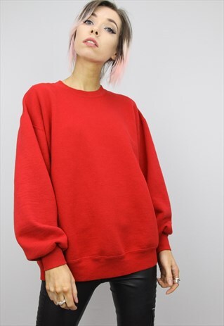 RETRO VINTAGE 90S OVERSIZED PLAIN RED SWEATER SWEATERSHIRT