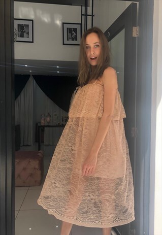 'SEMINA' BLUSH PINK MIDI LACE DRESS