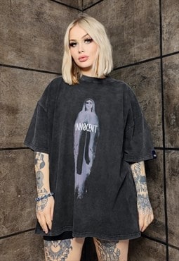 Gothic t-shirt premium vintage wash grunge tee in acid grey