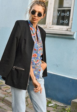 VINTAGE 80S MINIMAL BLACK JACKET WITH SILVER ZIP