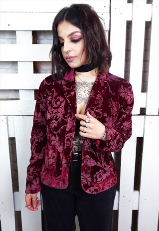 BURGUNDY FLORAL VELVET 90'S JACKET