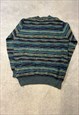 VINTAGE KNITTED JUMPER ABSTRACT 3D PATTERNED GRANDAD SWEATER