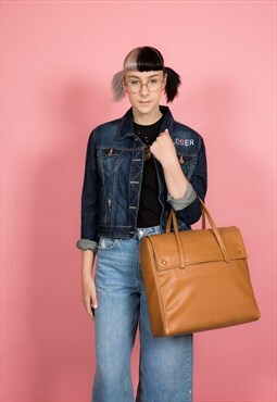 60s vintage tan faux leather oversized handbag - weekend han