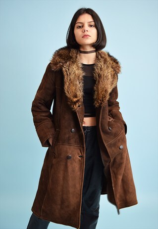 STUNNING VINTAGE 70'S GENUINE SUEDE SHEARLING SHERPA COAT