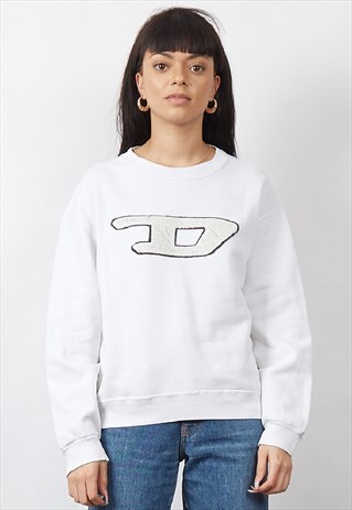 VINTAGE 90'S DIESEL WHITE TEXTURED LOGO SWEATSHIRT