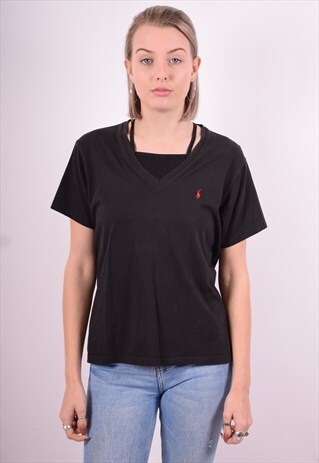 RALPH LAUREN WOMENS VINTAGE T-SHIRT TOP LARGE BLACK 90'S