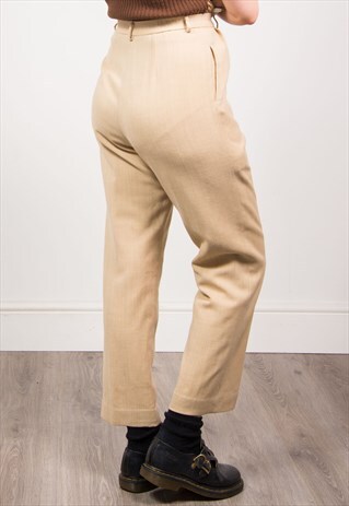VINTAGE 90'S CREAM HERRINGBONE PATTERN HIGH WAIST TROUSERS