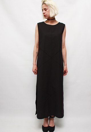 VINTAGE 90'S BEAUTIFUL MINIMAL BLACK LINEN DRESS