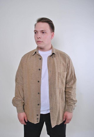 VINTAGE MEN BROWN OVERSIZED UTILITY SHIRT WITH LONG SLEEVE