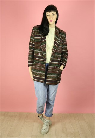 90S GRUNGE OVERSIZED AZTEC BOYFRIEND COAT BLAZER JACKET