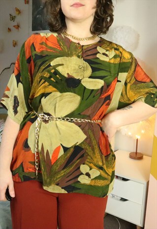 VINTAGE 70S COLOURFUL FLORAL FLOWERY FLOWERS SHIRT BLOUSE 20
