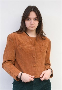 Vintage Women's 90s M L Suede Leather Brown Basic Jacket