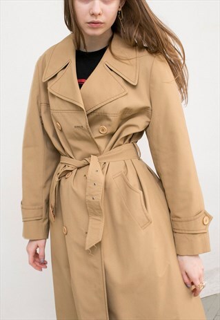 VINTAGE CAMEL ELEGANT TRENCH COAT DOUBLE BREASTED OVERSIZED