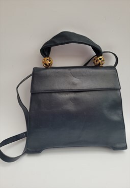 Vintage Navy Dark Blue Leather Shoulder Bag