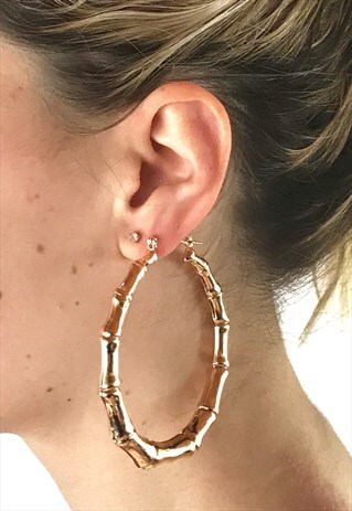 90'S STYLE GOLD BAMBOO HOOP EARRINGS