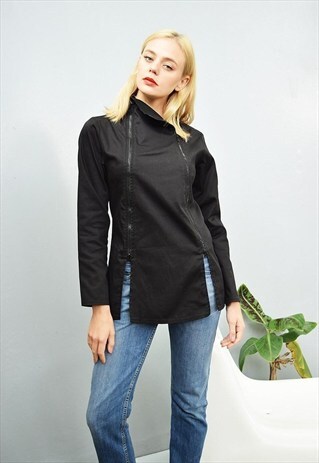 VINTAGE 90'S RETRO BLACK FUTURISTIC MINIMALIST ZIPPED JACKET