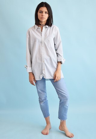 90'S RETRO CHECKED OVERSIZED BOYFRIENDS SHIRT TOP