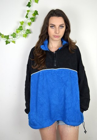 90S VINTAGE BLUE & BLACK OVERSIZED 1/4 ZIP FLEECE