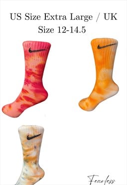 Hand Dyed Nike Crew Socks - 3 Pairs - Red - Orange -Bronze