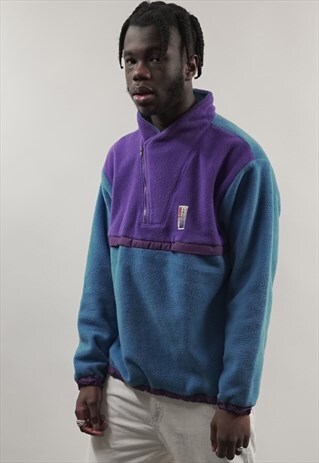 VINTAGE 80'S PURPLE/ BLUE DIAGONAL ZIP-UP FLEECE