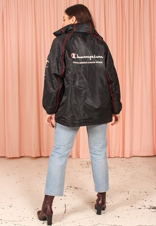 VINTAGE 90S CHAMPION PUFFER JACKET IN BLACK