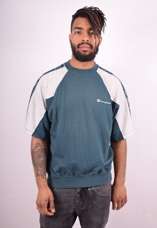 CHAMPION MENS VINTAGE T-SHIRT TOP LARGE GREEN 90S