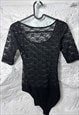 SHEER LACE BLACK TIGHT BODYSUIT - XS