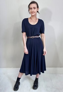 Vintage 80's Designer Navy Blue Midi Dress