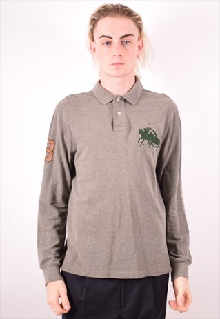 POLO RALPH LAUREN MENS VINTAGE POLO SHIRT LARGE GREY 90S