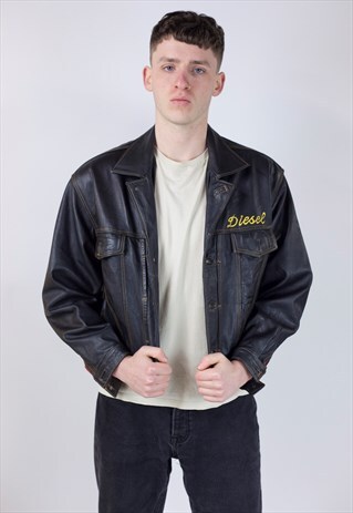 VINTAGE 90S DIESEL BLACK LEATHER JACKET