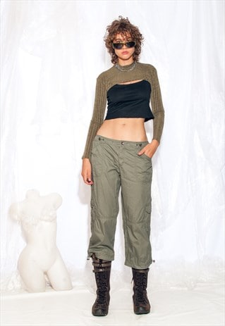 VINTAGE Y2K CARGO BERMUDA PANTS IN KHAKI GORPCORE