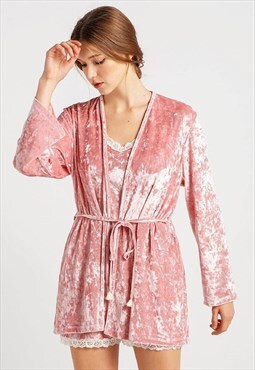 Powder Pink Velvet Dressing Gown
