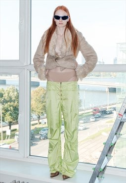 Vintage Y2K high waisted ski cargo trousers in pastel lime