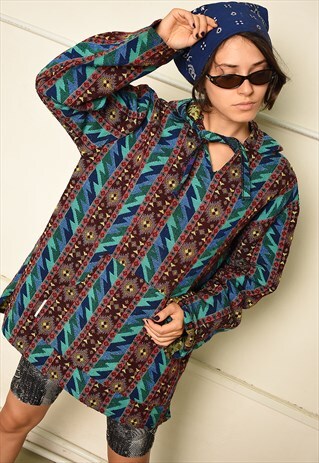 90S TAPESTRY JACKET ANORAK WITH ETHNIC PRINT