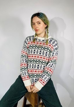 Vintage Size L Nordic Knitted Jumper in Multi