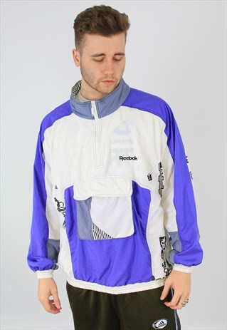 REEBOK VINTAGE SPORTS HALF-ZIP RAIN MAC JACKET