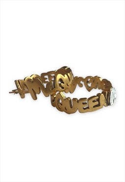 Alexander McQueen earrings spellout hoops gold tone gem