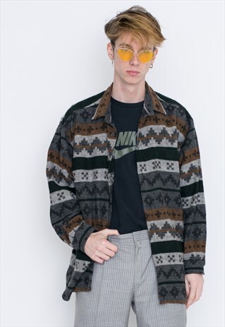 VINTAGE MULTI COLOUR PATTERNED LONG SLEEVE RETRO SHIRT