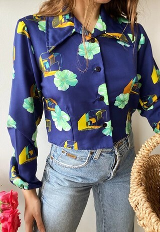 VINTAGE 60S BOHO MOD FLORAL PARISIAN REWORKED TOP BLOUSE