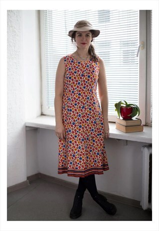 VINTAGE 80'S MULTI COLOUR FLOWER PATTERNED DRESS