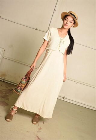90'S RETRO PARIS CHIC KNIT DETAILED FESTIVAL MAXI DRESS