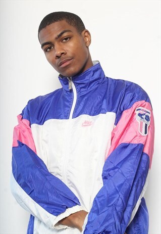 VINTAGE NIKE LOGO INTERNATIONAL TRACK JACKET WHITE AND BLUE