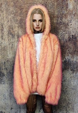 Fauxfur festival jacket detachable fleece bomber orange pink