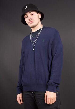 BLUE KNIT V- NECK POLOBY RL JUMPER