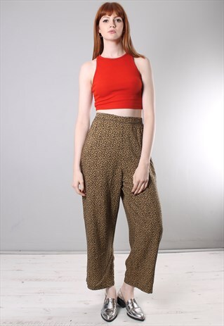 VINTAGE 90S LEOPARD PRINT PATTERNED CULOTTE TROUSERS