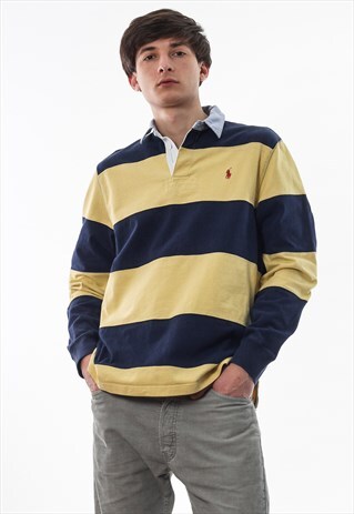 VINTAGE POLO RALPH LAUREN RUGBY POLO SHIRT 90S YELLOW BLUE