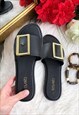 BLACK BUCKLED GLITTER JELLY SANDALS